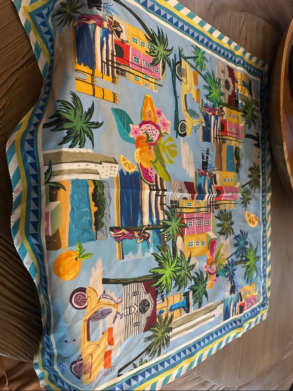 NWT Tommy Bahama Vista Blue Coastal Print Silk Scarf